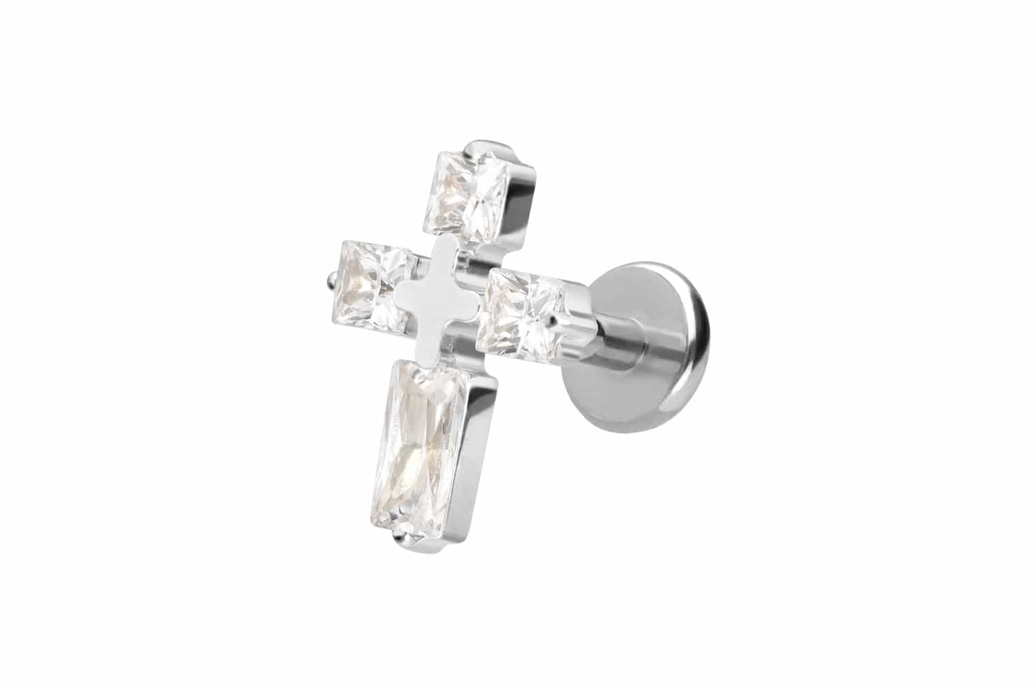 Titan Labret Piercing mit Push Fit KRISTALLKREUZ